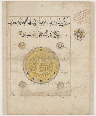 Folio fra en Koran, muligvis Iran, mongolsk periode (blæk og guld på papir) af Persian School