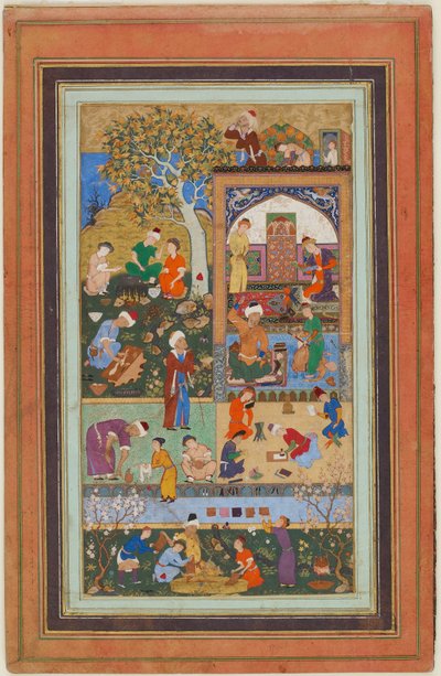 Folio fra et album; A School Scene, Tabriz, Iran, Safavid-periode, ca. 1540 (ugennemsigtig akvarel, blæk og guld på papir) af Persian School