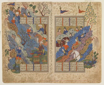 Gudarz dræber Piran på bjerget fra en Shahnama af Persian School