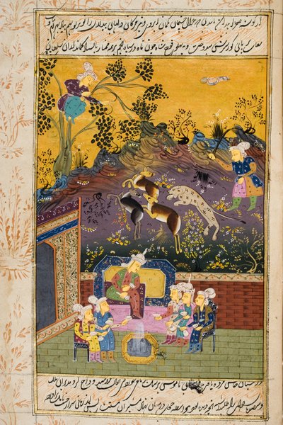 Jægere og favoritter drikker med ædel eller konge (ugennemsigtig wc og guld på papir) (for detaljer se 272920) af Persian School