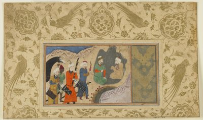 Iskandar besøger en eremit, ca. 1500 (ugennemsigtig akvarel, blæk og guld på papir) af Persian School