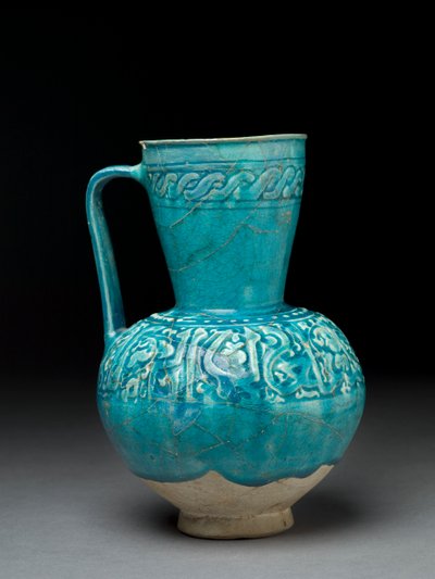 Kande med støbt dekoration, Iran, 1100-tallet (stenpasta med turkis glasur) af Persian School