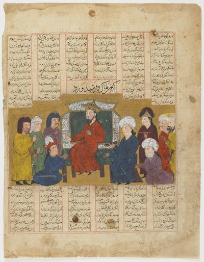 Lahhak og Farshidward før Afrasiyab fra en Shahnama (Kongernes Bog) af Persian School