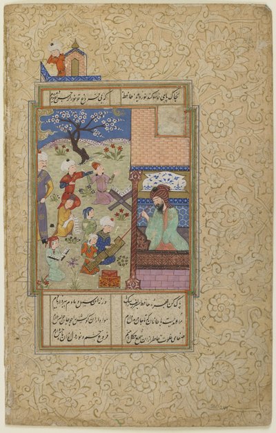Layla og Majnun i skolen, fra en Divan, ca. 1490 af Persian School