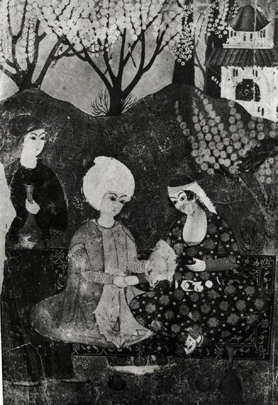 Mand og kvinde i en have af Persian School