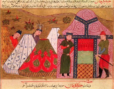 Ms.Sup.Pers.1113. fol. 66v Djengis Khans lejr (ca. 1162-1227) fra en bog af Rashid al-Din (1247-1318) af Persian School