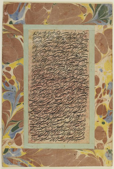 Side med kalligrafi, løsrevet albumfolio, 1800-tallet (blæk på papir monteret på pap) af Persian School