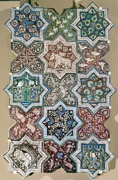 Panel af fliser, Kashan, det centrale Iran, ca. 1250-1300 (frittegods) af Persian School