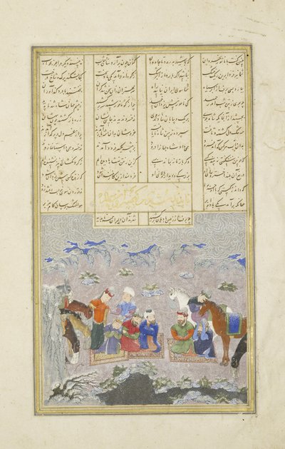 Persisk 239 fol.243a Paladinerne i sneen, illustration fra Shahnama (Kongenes Bog), af Abul-Qasim Mansur Firdawsi (ca.934-c.1020), 1444 af Persian School