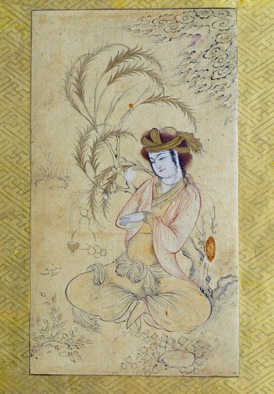 Persisk kunst: "" ung mand vender tilbage under en pil"" Anonym Gouache fra det 17. århundredes Paris, Louvre-museet af Persian School