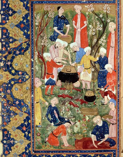 Tilbereder et måltid, illustration fra et episk digt af Hafiz Shirazi, Safavid af Persian School