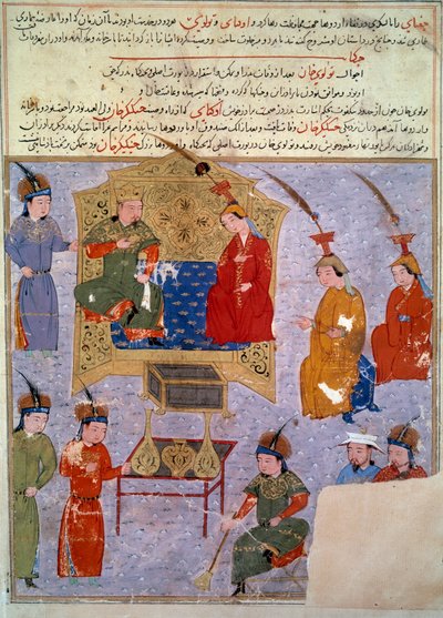 Repræsentation af Houlagou Khan (1217-1265), han er barnebarn af Djengis Khan persisk miniature taget fra "" Jami al-tawarikh"" (Jami al-tawarikh) eller "" Universal History"" af historikeren Rashid al-din (al. din) (1247-1318) Omkring 1430. Paris, B.N. af Persian School