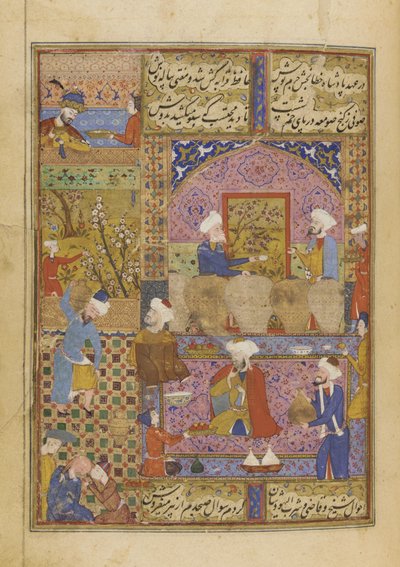 Scene i et værtshus fra en Divan af Hafiz, ca. 1552-53 af Persian School