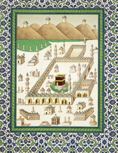 Skematisk udsigt over Mekka, der viser Quabah, fra en bog om persisk keramik (tryk) af Persian School