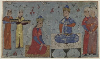 Sindukht før Sam (ugennemsigtig akvarel, blæk og guld på papir) af Persian School