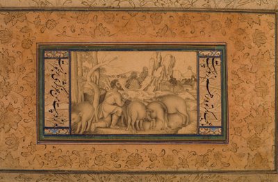 Den fortabte søn, ca. 1600 (ugennemsigtigt toilet og blæk på papir) af Persian School