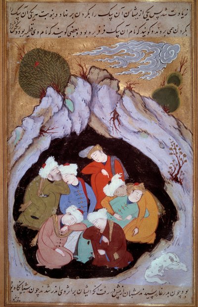 De syv sovende af Efese Miniature fra et persisk manuskript fra det 16. århundrede. af Persian School