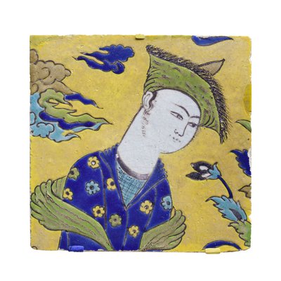 Flise med unge i have, Isfahan, Iran, safavid-perioden af Persian School