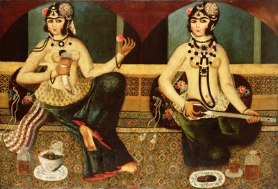 To haremsdamer, Qajar, persisk, ca. 1811-14 af Persian School
