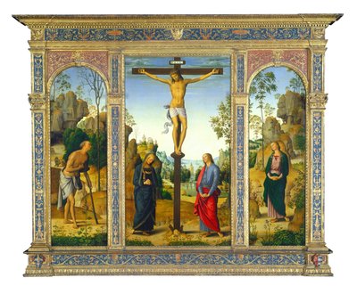 Korsfæstelsen med Jomfruen, Sankt Johannes, Sankt Hieronymus og Sankt Maria Magdalena, ca. 14821485. af Perugino