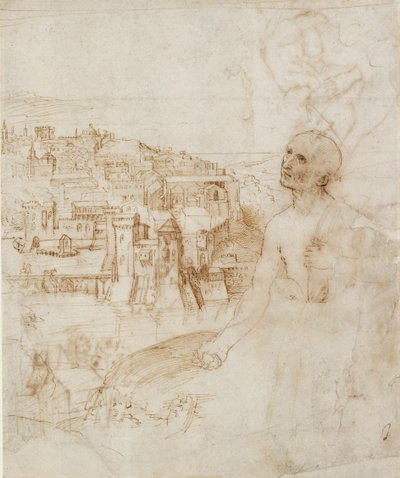 Udsigt over byen Perugia, med den angrende Sankt Jerome i forgrunden, 1500-1504 af Perugino