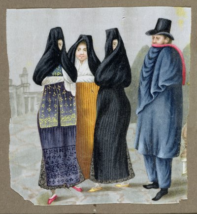 On the Streets of Lima, ca. 1820 (wc på marvpapir) af Peruvian School