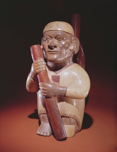 Siddende enbenet mand, Mochica Culture (lertøj) af Peruvian School