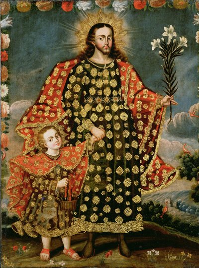 St. Joseph and the Christ Child, slutningen af det 17. - begyndelsen af det 18. århundrede af Peruvian School