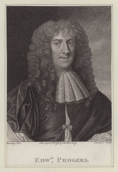 Edward Progers, brudgom til sengekammeret til kong Charles II (gravering) af Peter (after) Lely