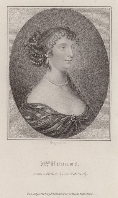 Margaret Hughes, engelsk skuespillerinde (gravering) af Peter (after) Lely
