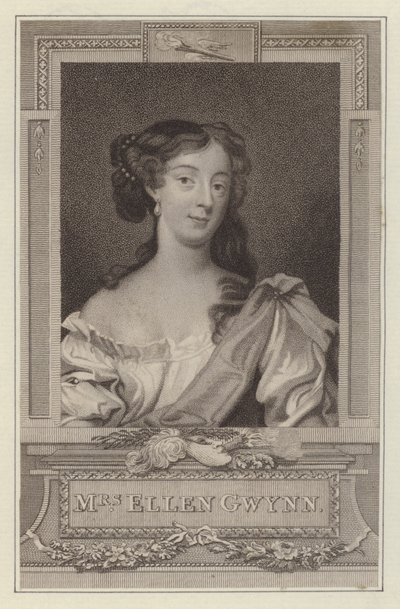 Nell Gwyn, elskerinde til kong Charles II (gravering) af Peter (after) Lely