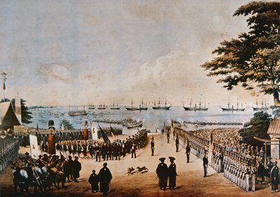 Commodore Perry lander i Japan for at møde de kejserlige kommissærer i Yokohama, 8. marts 1854 af Peter Bernhard Wilhelm Heine