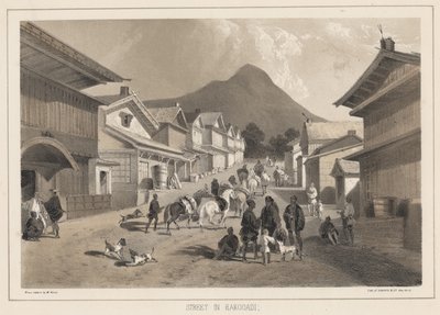 Gade i Hakodadi, litho af Sarony und Co., 1855 (chromolitho) af Peter Bernhard Wilhelm Heine