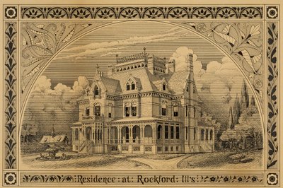 N. C. Thompson House, Rockford, Illinois, Perspektiv, 1876. af Peter Bonnett Wight