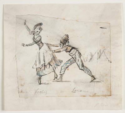 Anine Frölich og Pierre Jean Laurent i et optrin fra Galeottis ballet "Zigeunernes leir", Den kgl. danske Skueplads af Peter Cramer