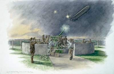 Lodge Hill Battery, skyder mod tysk zeppelin under Første Verdenskrig, c1910