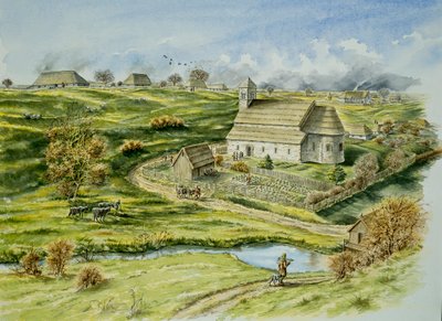 Wharram Percy Medieval Village, slutningen af det 12. århundrede, c1990-2010 af Peter Dunn