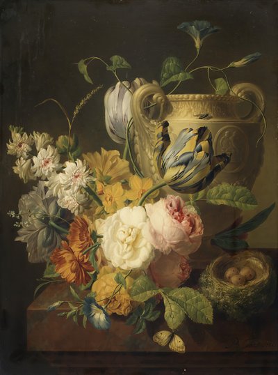 Blomster af en stenvase, 1786. af Peter Faes