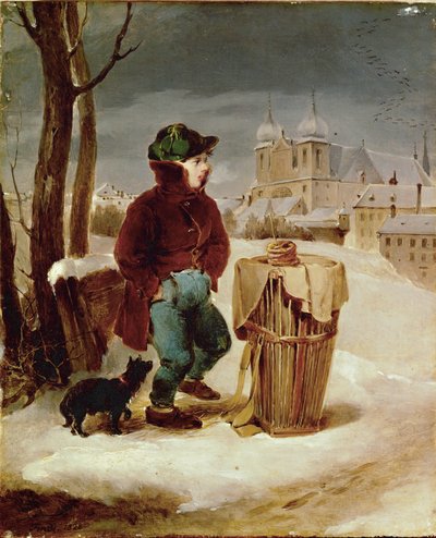 Brezelbub auf dem Glacis - Dreng, der sælger saltkringler i udkanten af Wien ... af Peter Fendi