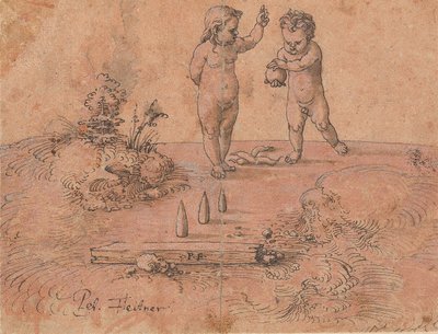 To børn leger med en bold, 1500-1546. af Peter Flötner