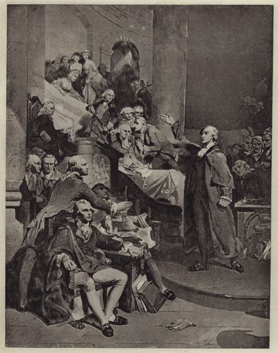 Patrick Henry holder sin tale fra 1765 (litho) af Peter Frederick (after) Rothermel