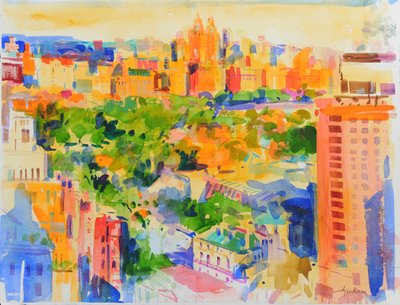 Central Park fra The Carlyle (wc på papir) af Peter Graham (Contemporary)