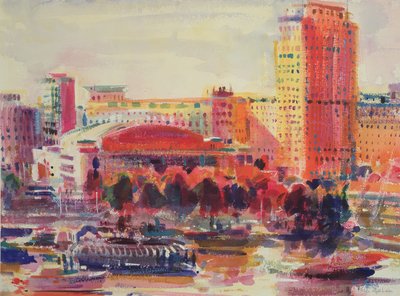 The South Bank, 2002 (wc på papir) af Peter Graham (Contemporary)