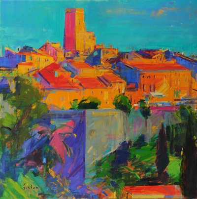 Saint-Paul de Vence, Golden Light, 2022 (olie på lærred) af Peter Graham