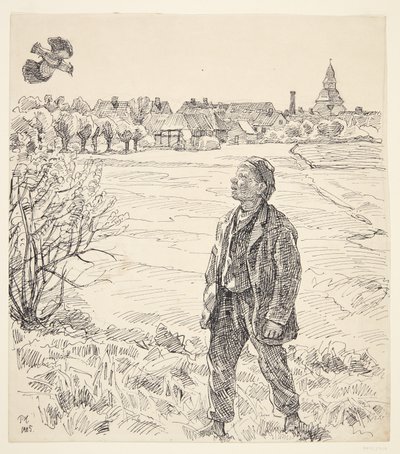 Drengen og viben. Faaborg med kirken i baggrunden af Peter Hansen