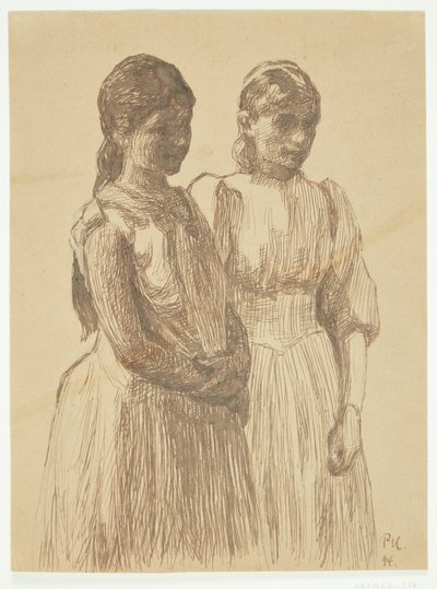 To unge piger. Studie til maleriet "Bal i en provinsby" (Gøteborg kunstmuseum) af Peter Hansen