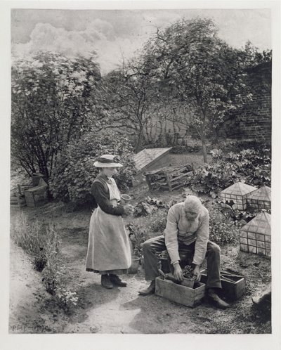 En gammel mand og hans datter havearbejde af Peter Henry Emerson