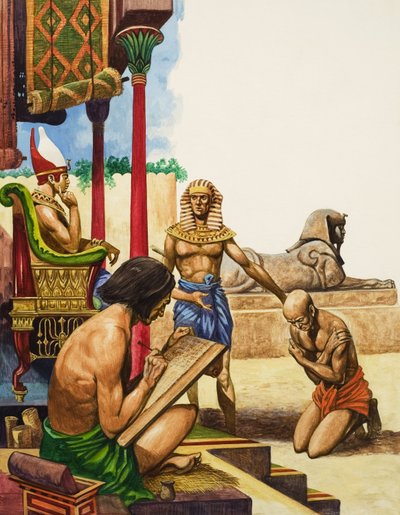 En slave føres frem for Farao (gouache på papir) af Peter Jackson