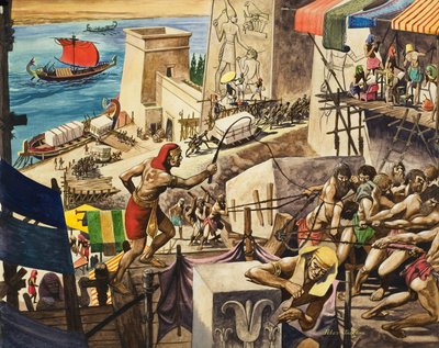 Building The Pyramids (gouache på papir) af Peter Jackson