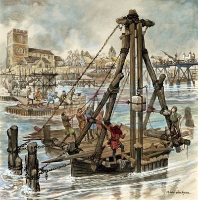 Bygning af Old London Bridge af Peter Jackson